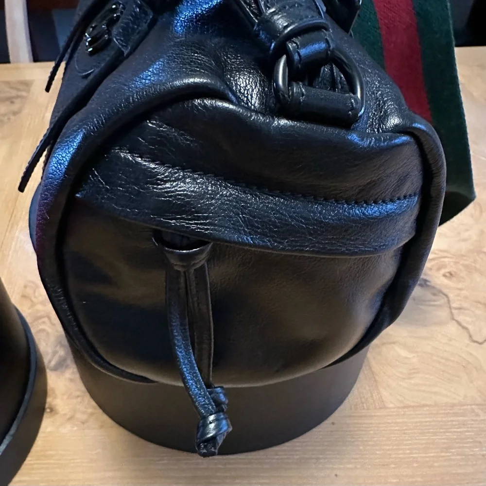 Authentic Gucci Double G Men’s Black Football Bag with Brown Monogram Interior